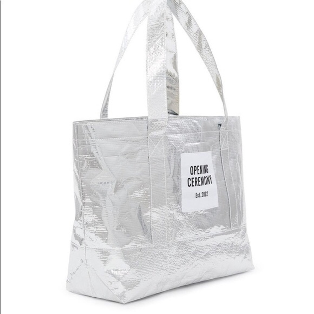 Opening Ceremony logo silver tote